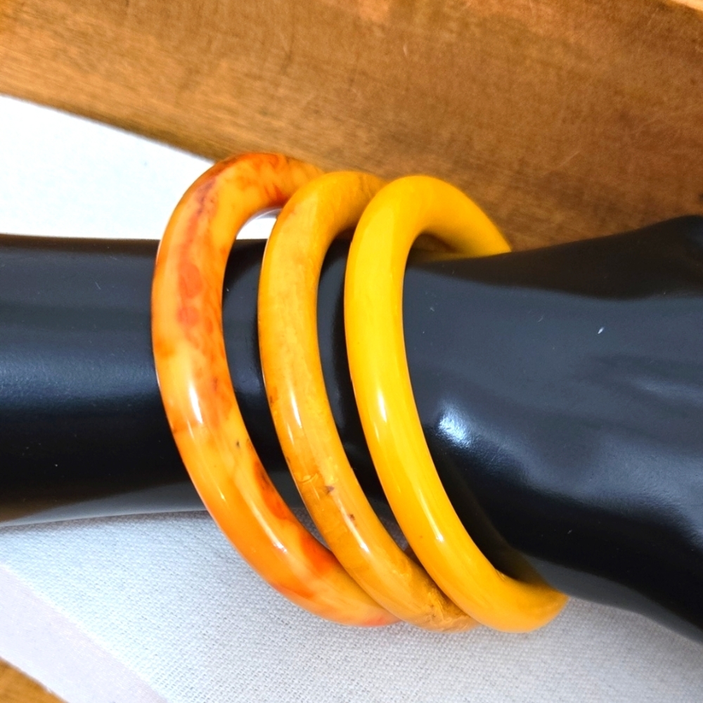 Bakelite Bangle Bracelets Butterscotch Yellow Size 8